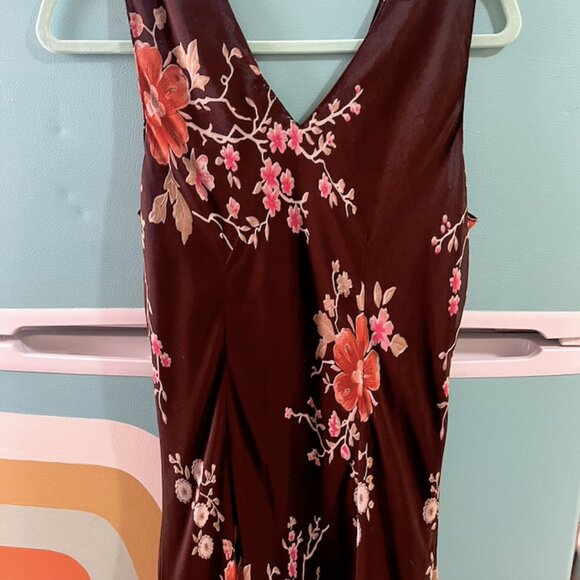 Vintage Brown Floral Dress | Beading | Wedding Guest Dress Late Summer Flowy - Picture 5 of 10